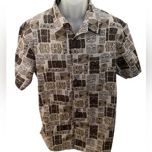 QUIKSILVER Aloha Hawaiian Tropical Grey & Olive Green Shirt Men XL